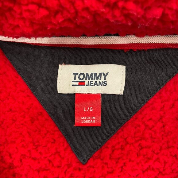 Tommy Hilfiger Quarter Zip Cropped Soft Sherpa Sweatshirt Pullover Size L Red - Picture 5 of 8